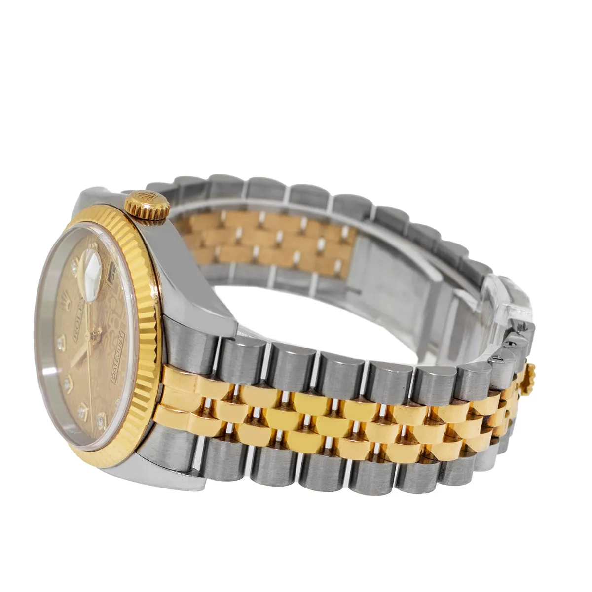 Rolex Datejust 36mm Yellow Gold & Steel Champagne Jubilee Diamond Dial Fluted Bezel 116233