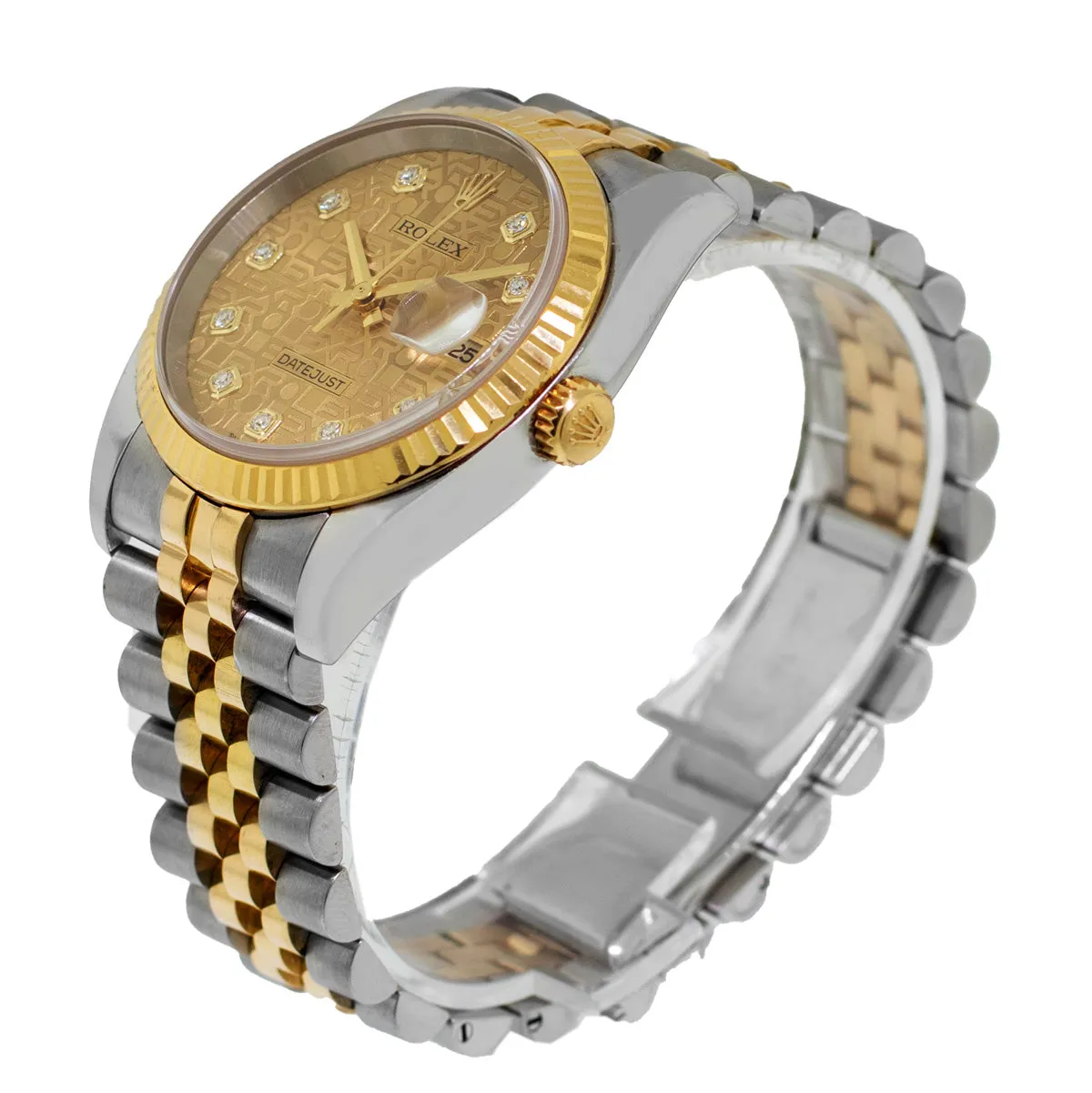 Rolex Datejust 36mm Yellow Gold & Steel Champagne Jubilee Diamond Dial Fluted Bezel 116233