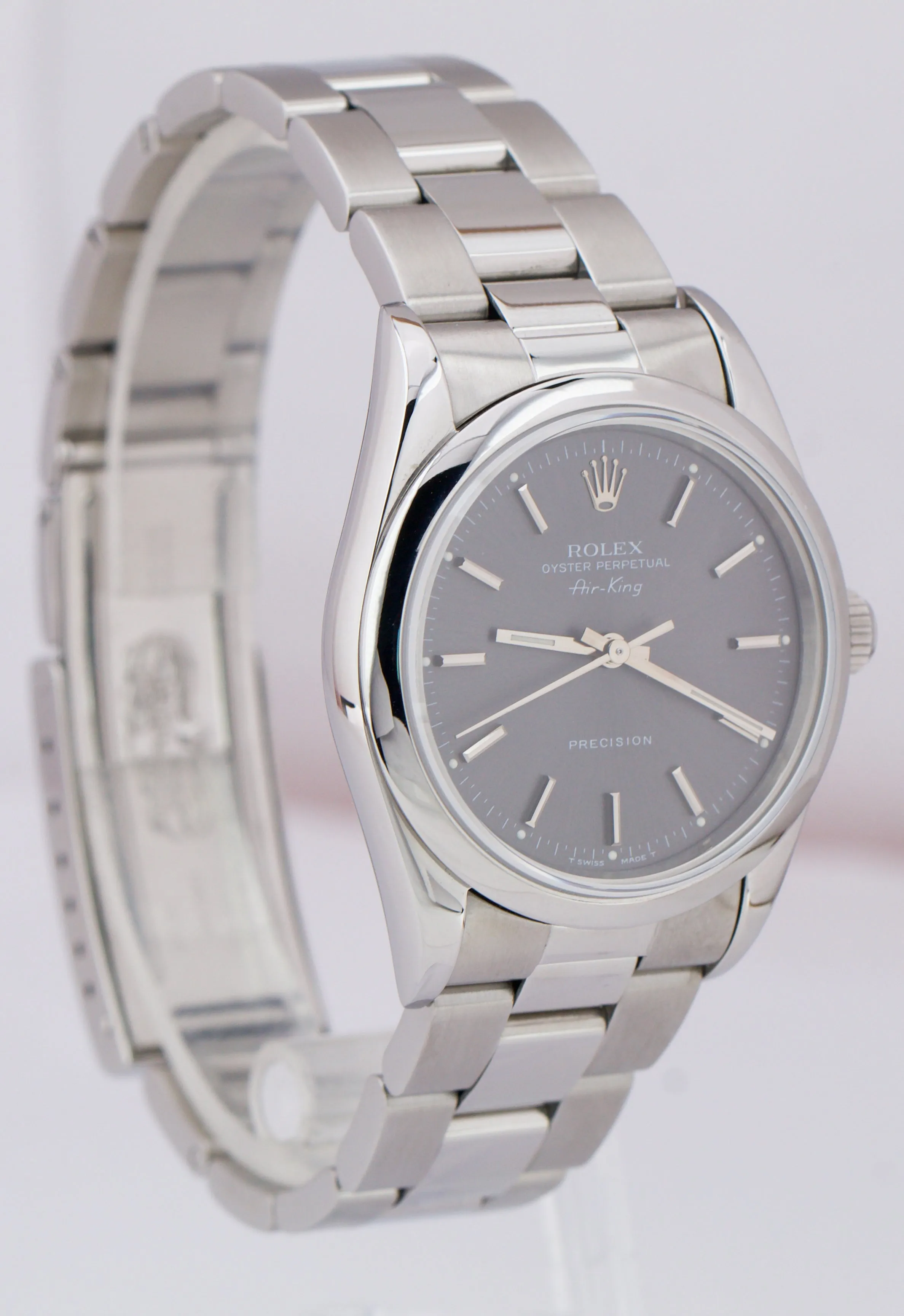 Rolex Oyster Perpetual Air-King Slate Grey 14010 Stainless NO-HOLES 34mm Watch