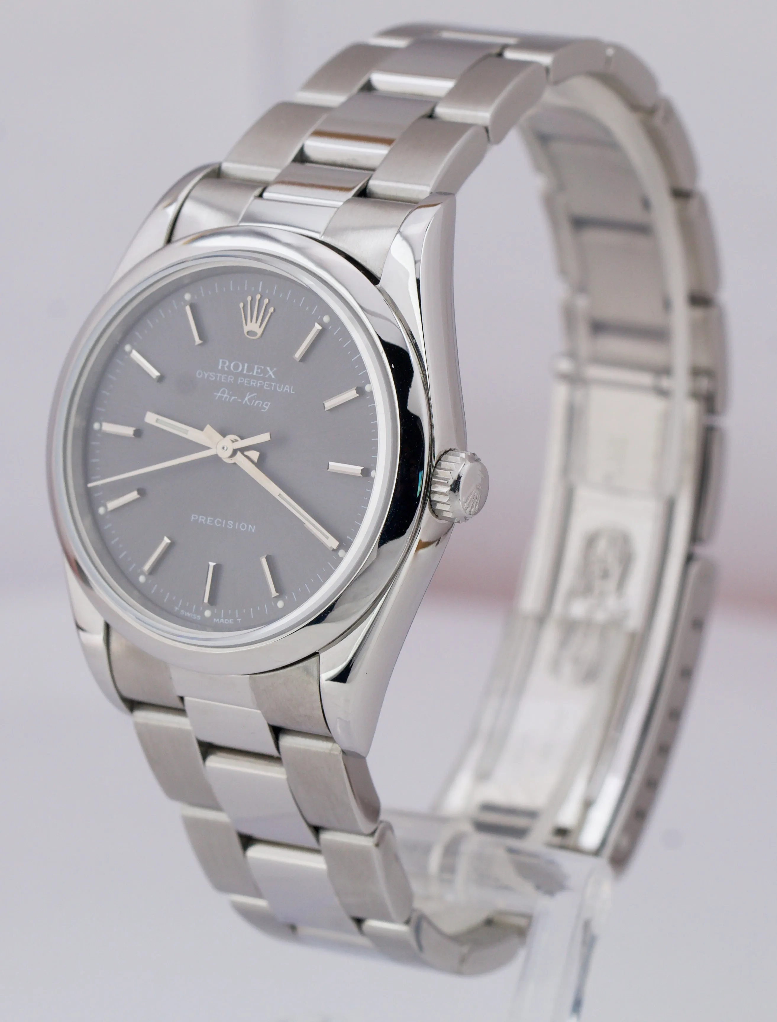 Rolex Oyster Perpetual Air-King Slate Grey 14010 Stainless NO-HOLES 34mm Watch