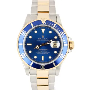 Rolex Submariner Two-Tone Yellow Gold Stainless Blue Dial 40mm 16613 LB Watch
