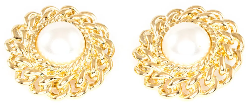 Rope and Faux Pearl Clip On Earrings