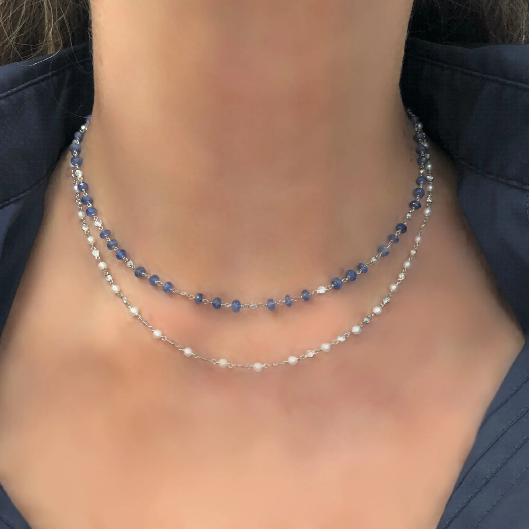 Rosaria Varra Sapphire & Diamond Necklace in Platinum