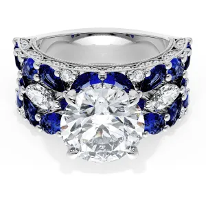 Round Solitaire Engagement Ring w/ Marquise & Pear Band