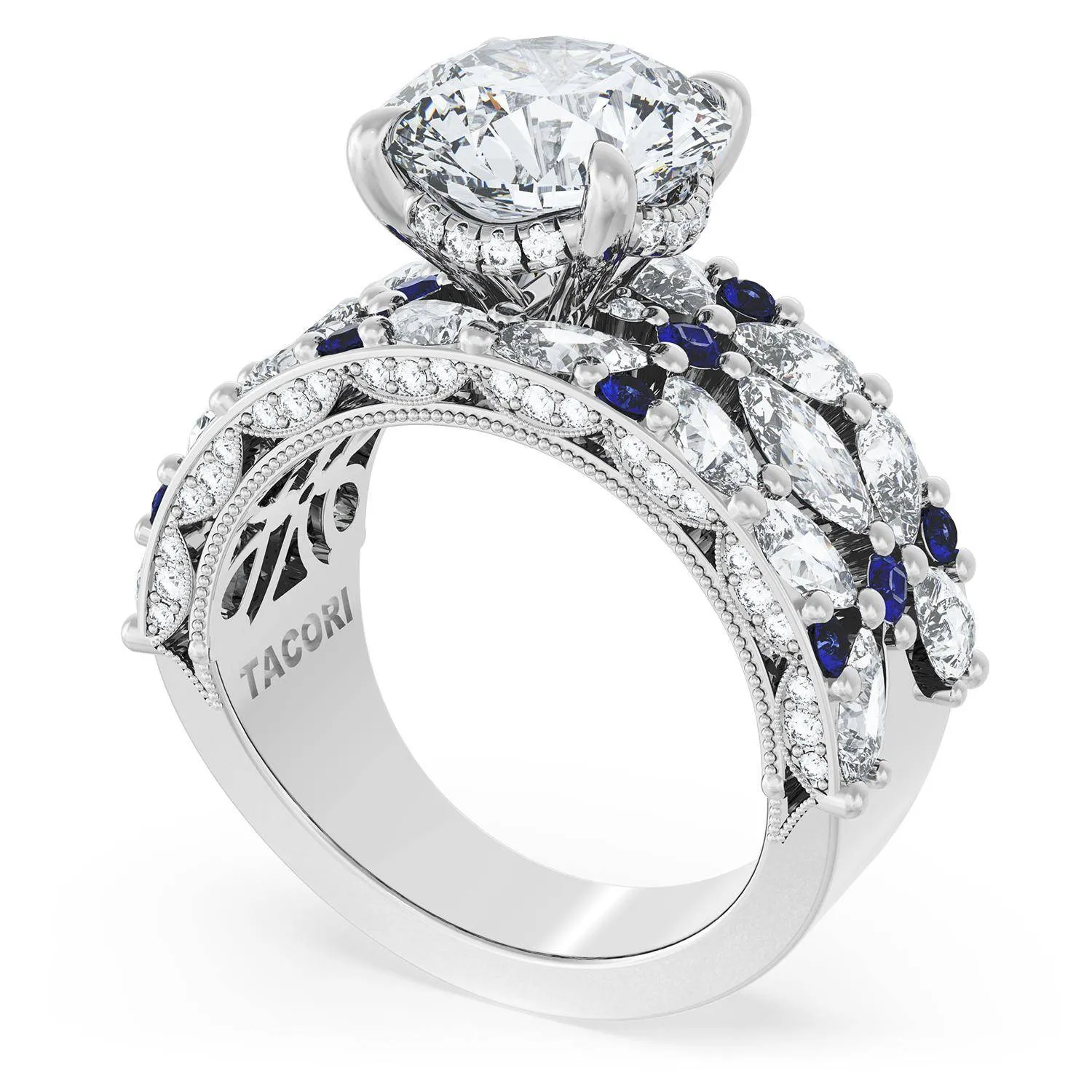 Round Solitaire Engagement Ring w/ Marquise & Pear Band