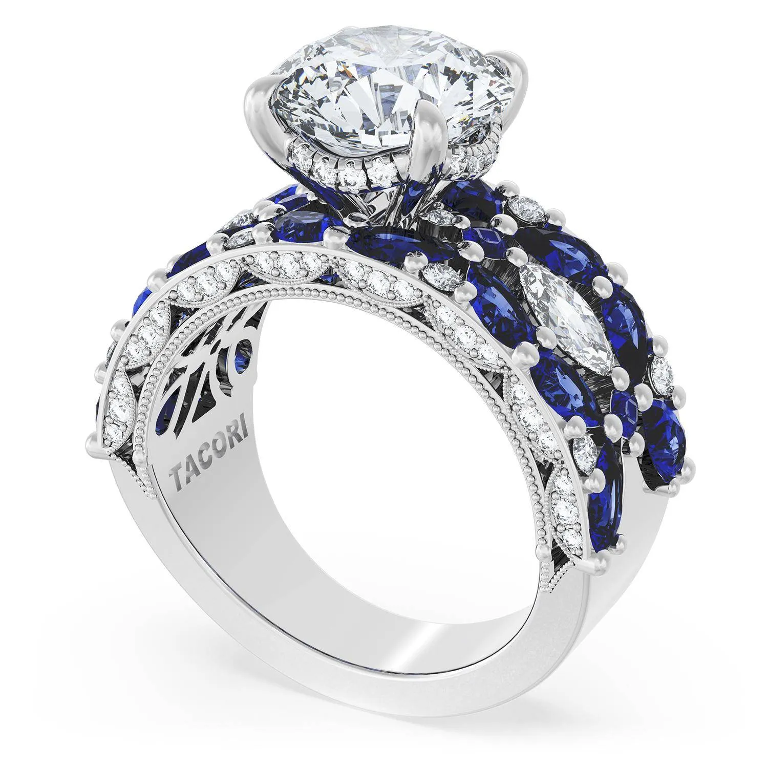 Round Solitaire Engagement Ring w/ Marquise & Pear Band