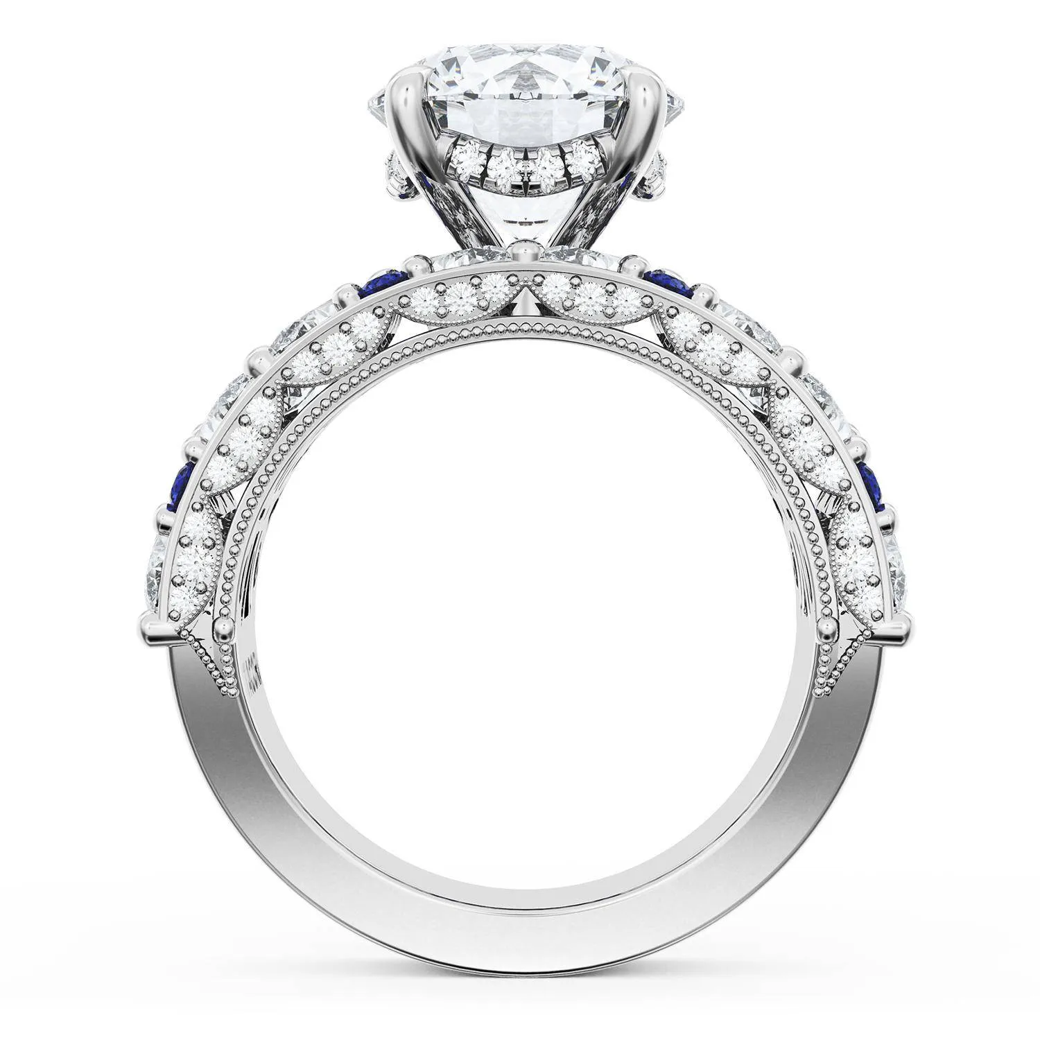 Round Solitaire Engagement Ring w/ Marquise & Pear Band