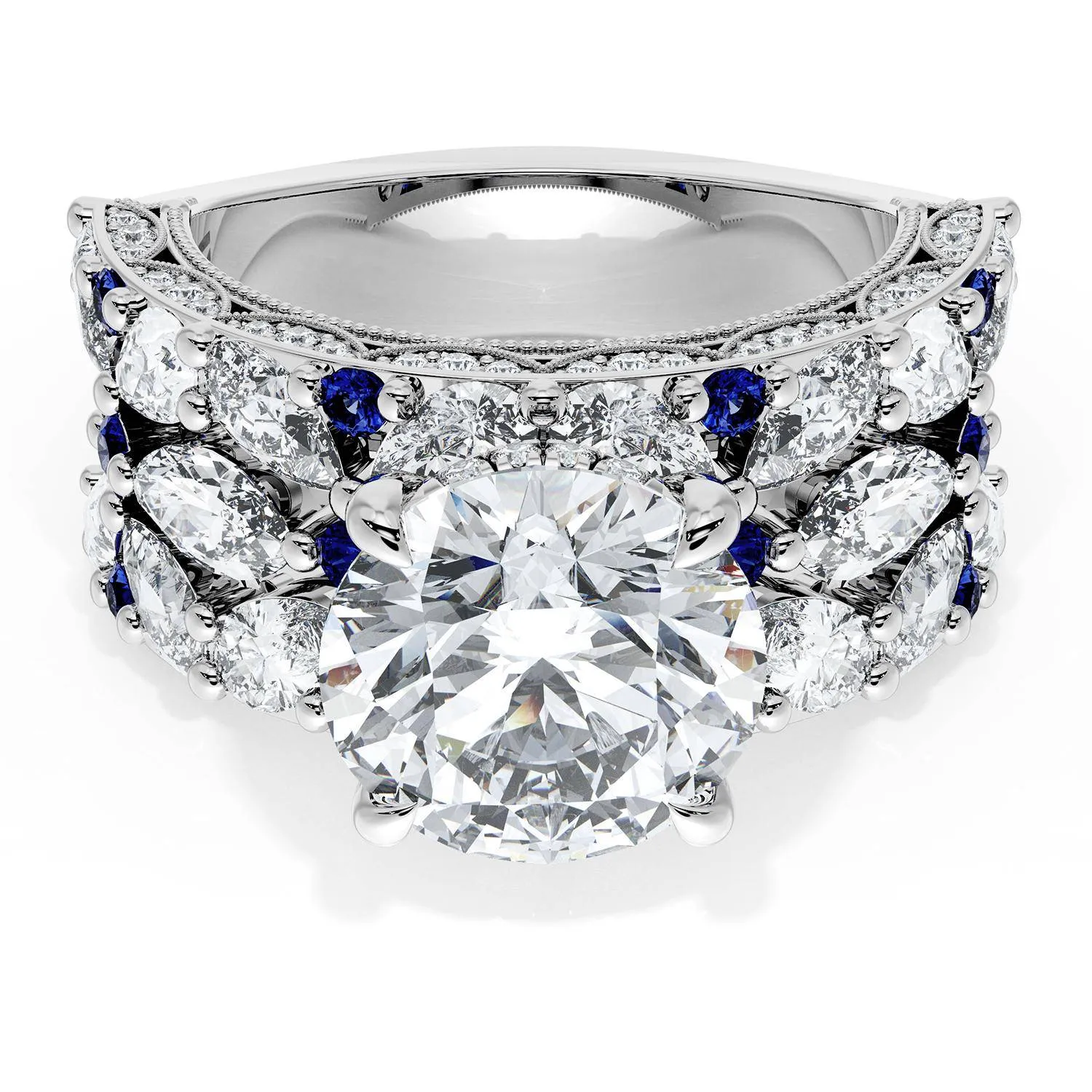 Round Solitaire Engagement Ring w/ Marquise & Pear Band