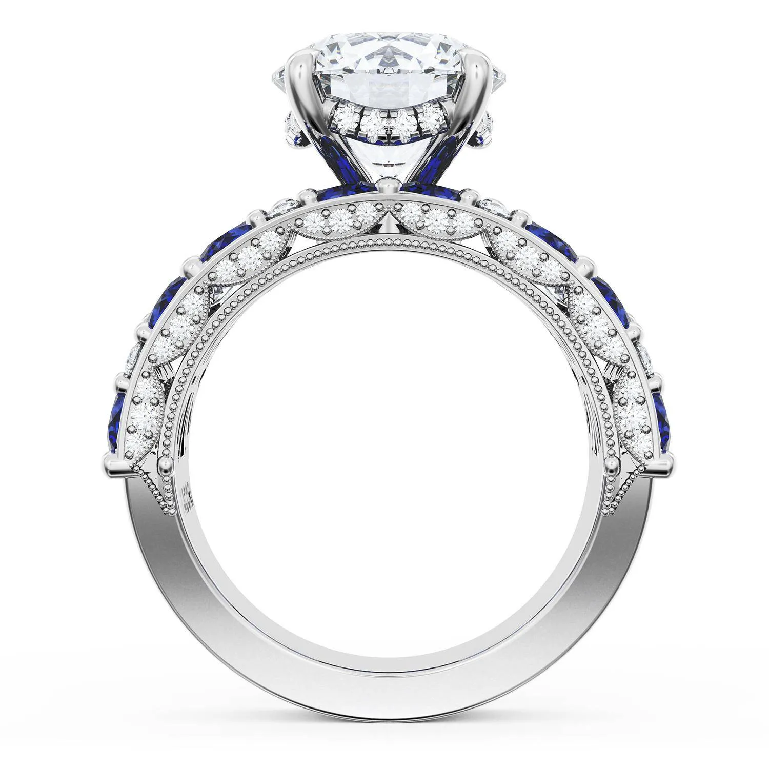 Round Solitaire Engagement Ring w/ Marquise & Pear Band