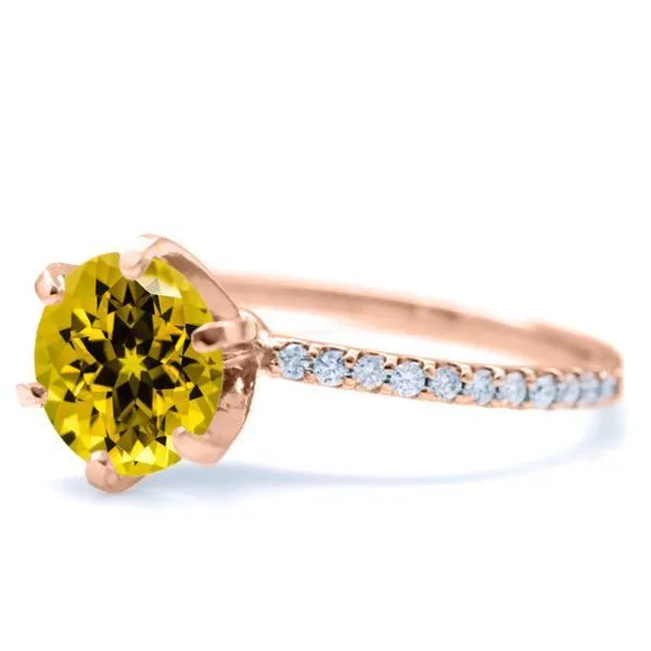 Round Yellow Sapphire 6 Prongs Diamond Accent Ice Solitaire Ring