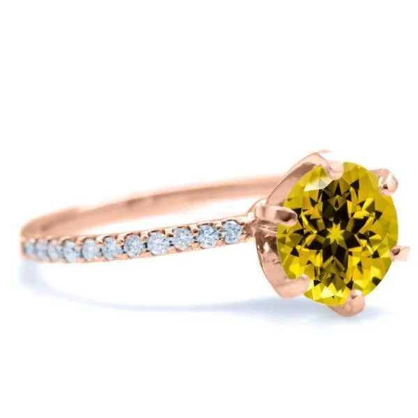 Round Yellow Sapphire 6 Prongs Diamond Accent Ice Solitaire Ring