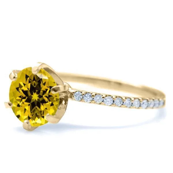 Round Yellow Sapphire 6 Prongs Diamond Accent Ice Solitaire Ring