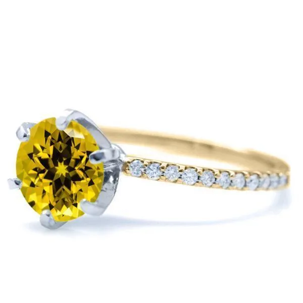 Round Yellow Sapphire 6 Prongs Diamond Accent Ice Solitaire Ring