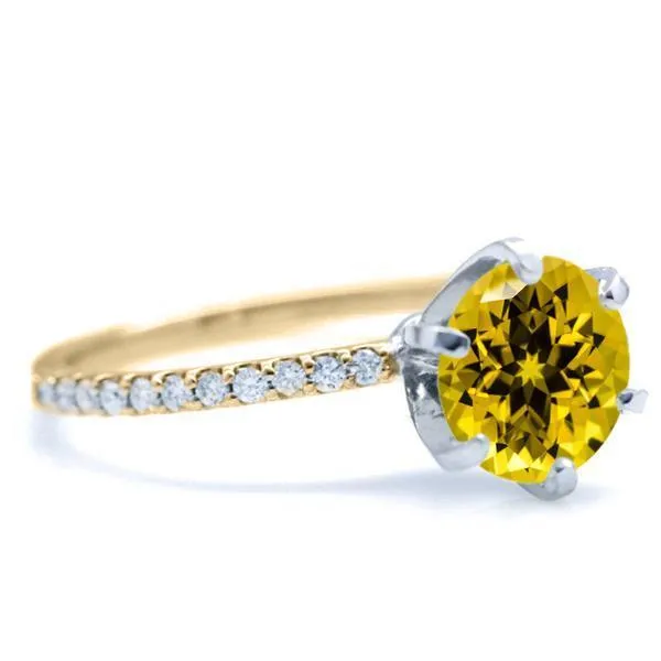 Round Yellow Sapphire 6 Prongs Diamond Accent Ice Solitaire Ring