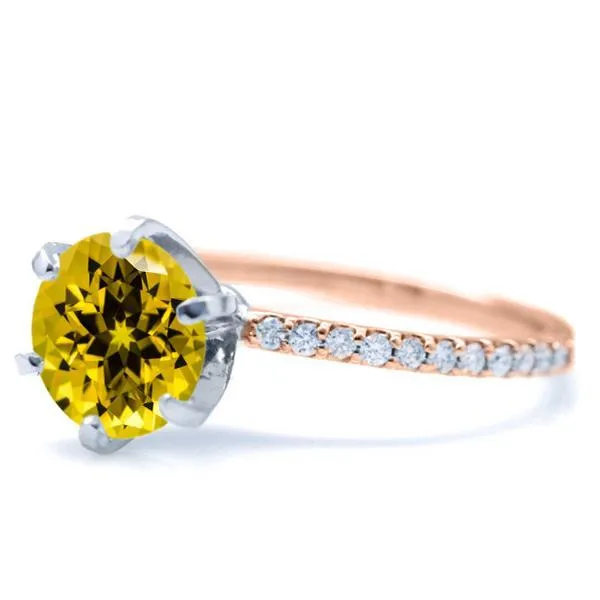 Round Yellow Sapphire 6 Prongs Diamond Accent Ice Solitaire Ring