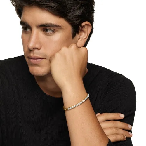 Sculpted Cable Cuff Bracelet in 18K Yellow Gold with Diamonds, 5.5mm, Size Medium