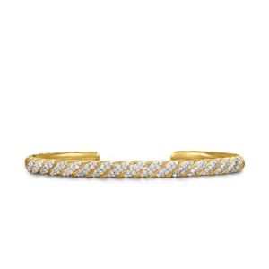 Sculpted Cable Cuff Bracelet in 18K Yellow Gold with Diamonds, 5.5mm, Size Medium