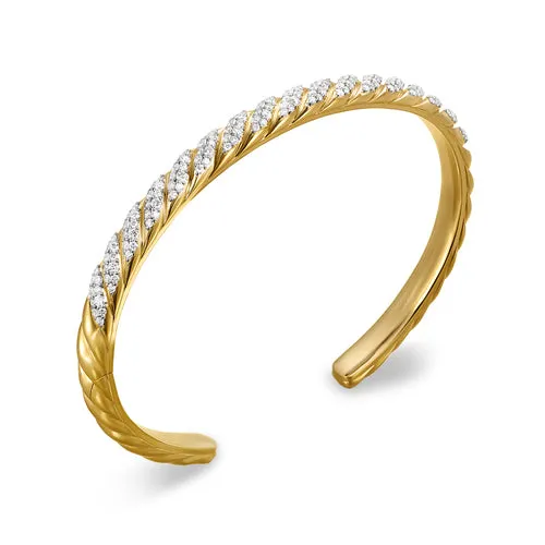 Sculpted Cable Cuff Bracelet in 18K Yellow Gold with Diamonds, 5.5mm, Size Medium