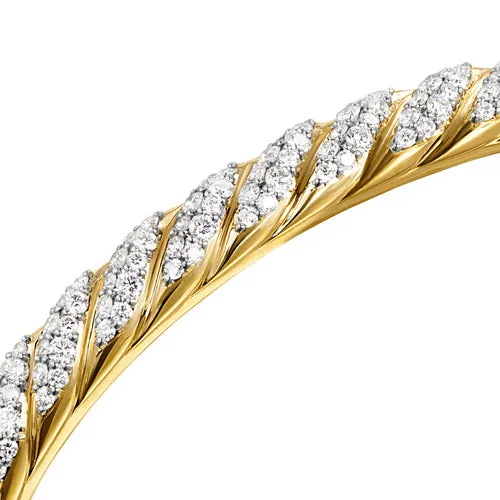 Sculpted Cable Cuff Bracelet in 18K Yellow Gold with Diamonds, 5.5mm, Size Medium