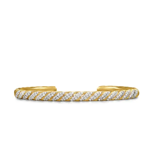Sculpted Cable Cuff Bracelet in 18K Yellow Gold with Diamonds, 5.5mm, Size Medium