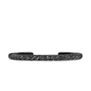 Sculpted Cable Cuff Bracelet in Black Titanium with Black Diamonds, 5.5mm, Size Medium