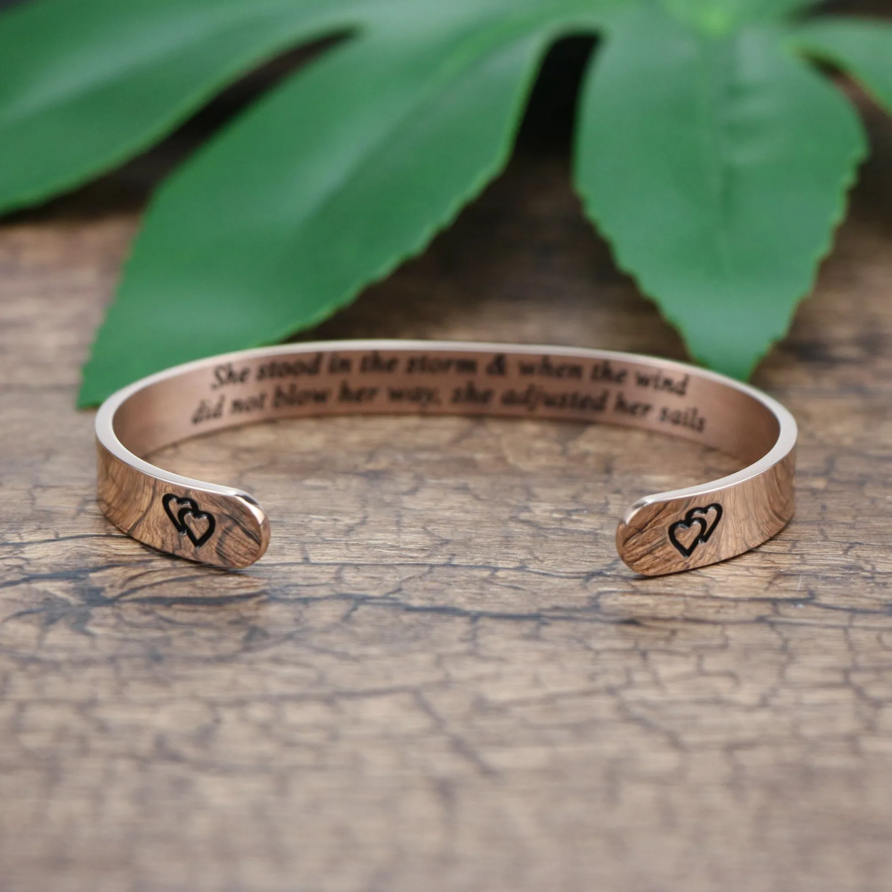 She Stood in the Storm Wide Hidden Message Cuff Bracelets