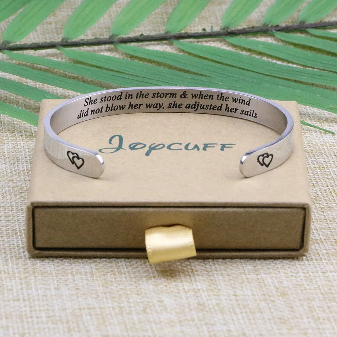 She Stood in the Storm Wide Hidden Message Cuff Bracelets