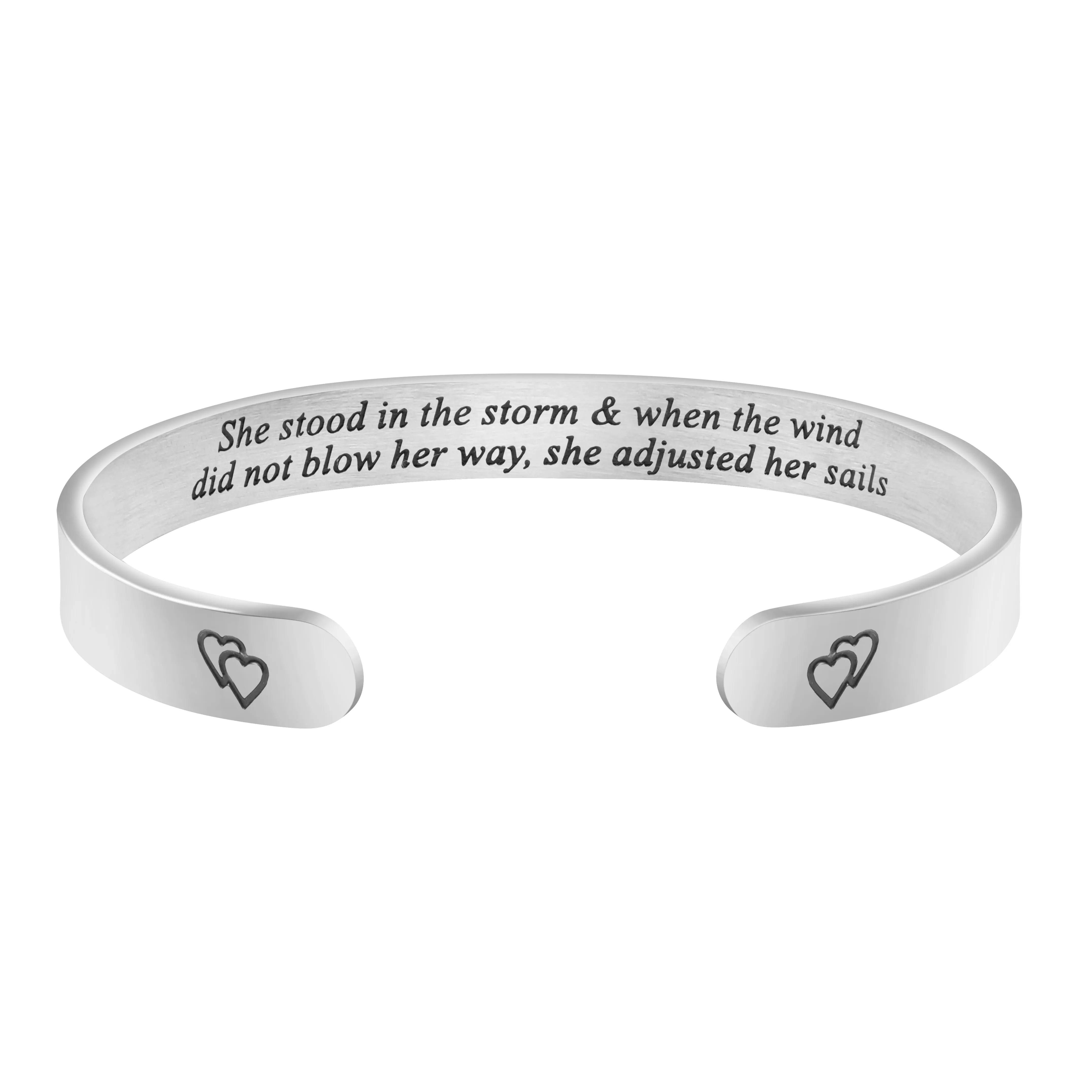 She Stood in the Storm Wide Hidden Message Cuff Bracelets