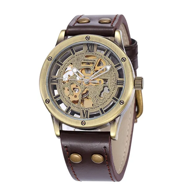 Shenhua Men Watches Vintage Bronze Automatic Mechanical Watches Men Skeleton Watches Relogio Masculino montre homme reloj hombre