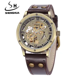 Shenhua Men Watches Vintage Bronze Automatic Mechanical Watches Men Skeleton Watches Relogio Masculino montre homme reloj hombre