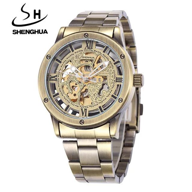 Shenhua Men Watches Vintage Bronze Automatic Mechanical Watches Men Skeleton Watches Relogio Masculino montre homme reloj hombre