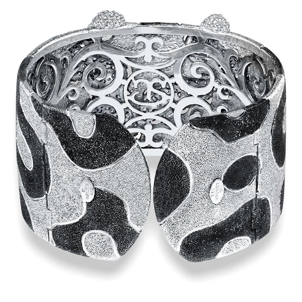 Silver Cora Pattern Cuff Bracelet with White Topaz