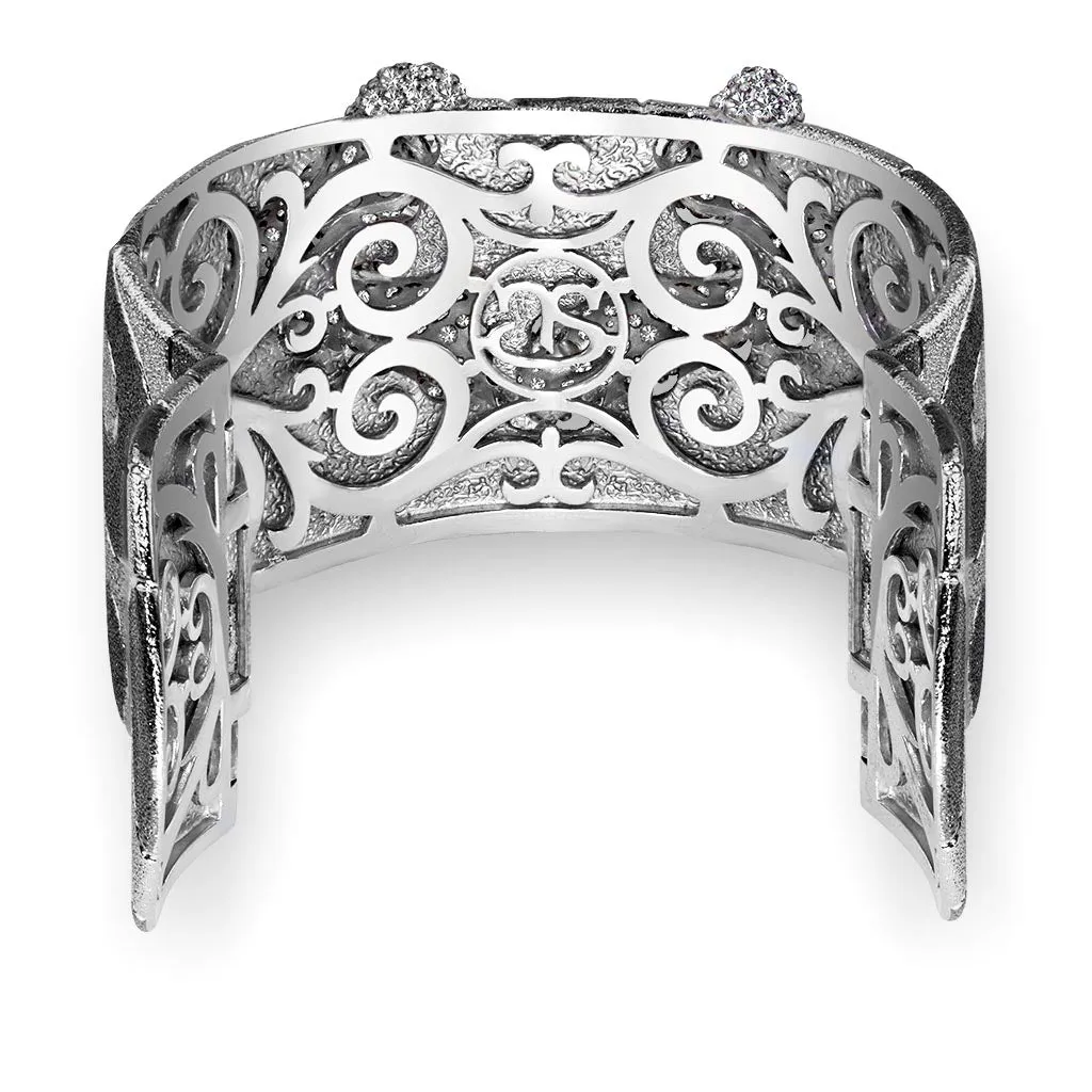 Silver Cora Pattern Cuff Bracelet with White Topaz