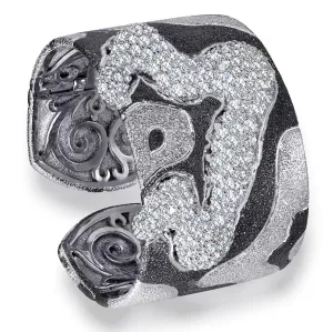Silver Cora Pattern Cuff Bracelet with White Topaz