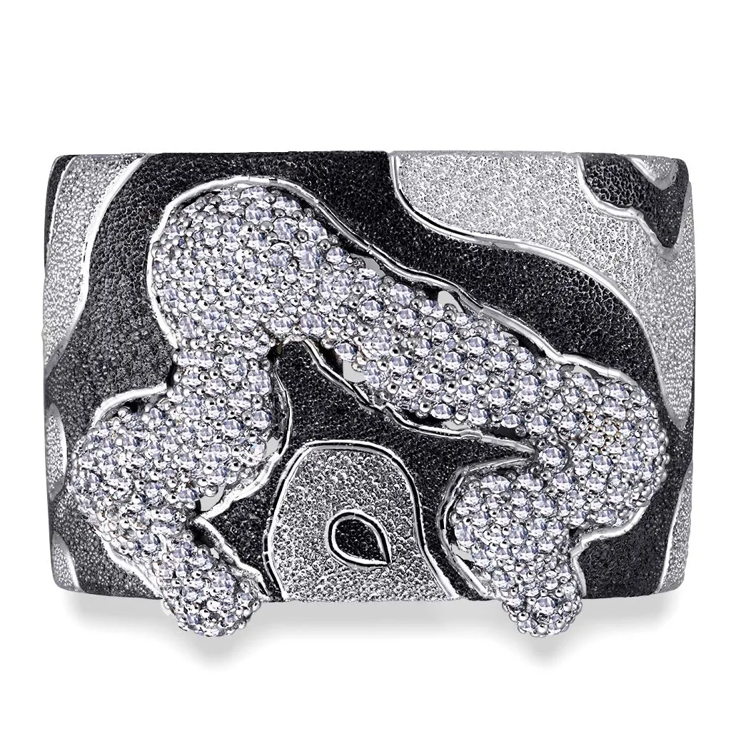 Silver Cora Pattern Cuff Bracelet with White Topaz