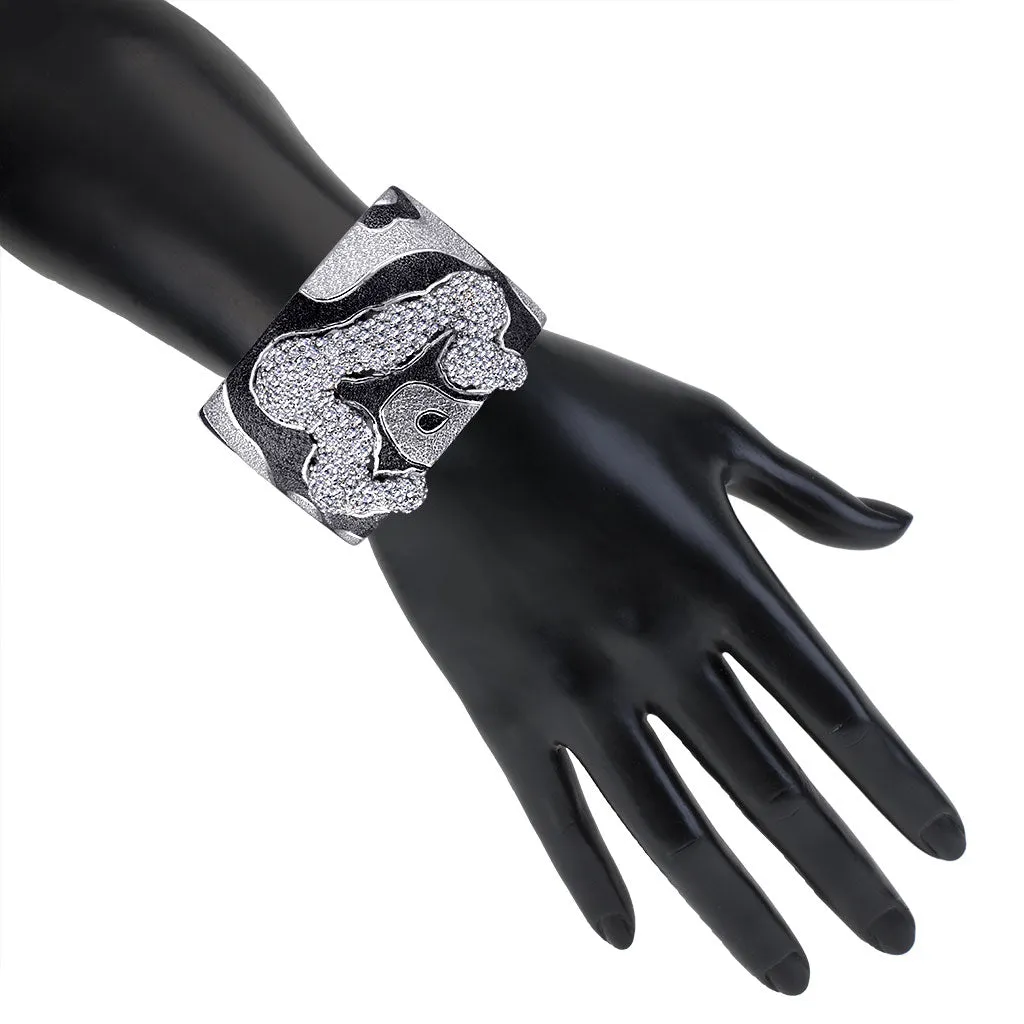 Silver Cora Pattern Cuff Bracelet with White Topaz