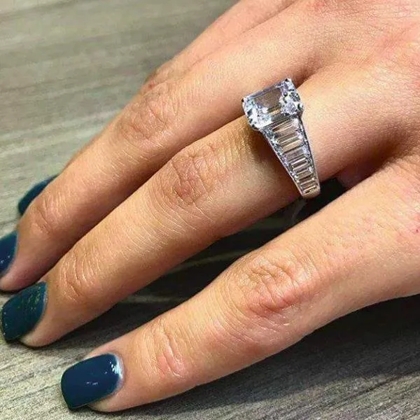 Simon G. Emerald Cut Diamond Baguette Engagement Ring