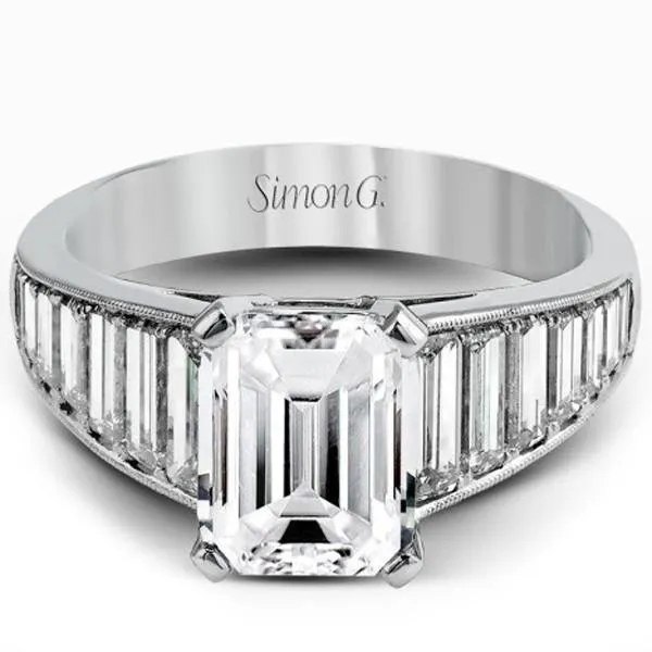 Simon G. Emerald Cut Diamond Baguette Engagement Ring