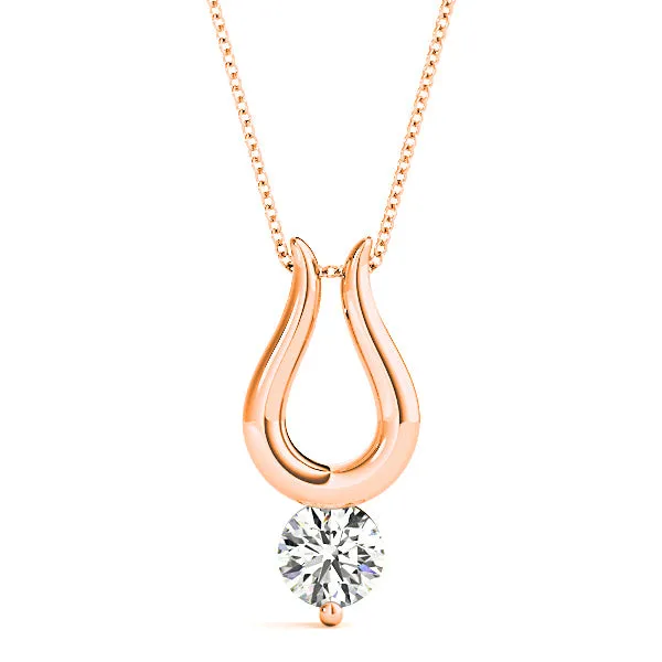 Single Prong Round Diamond Solitaire Necklace Pendant