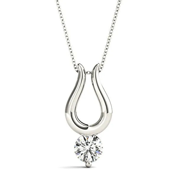 Single Prong Round Diamond Solitaire Necklace Pendant