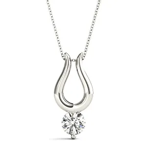 Single Prong Round Diamond Solitaire Necklace Pendant