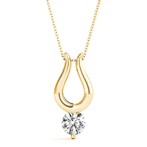 Single Prong Round Diamond Solitaire Necklace Pendant