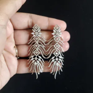 Siva Swapna B Cz Long Earring With Rhodium Plating