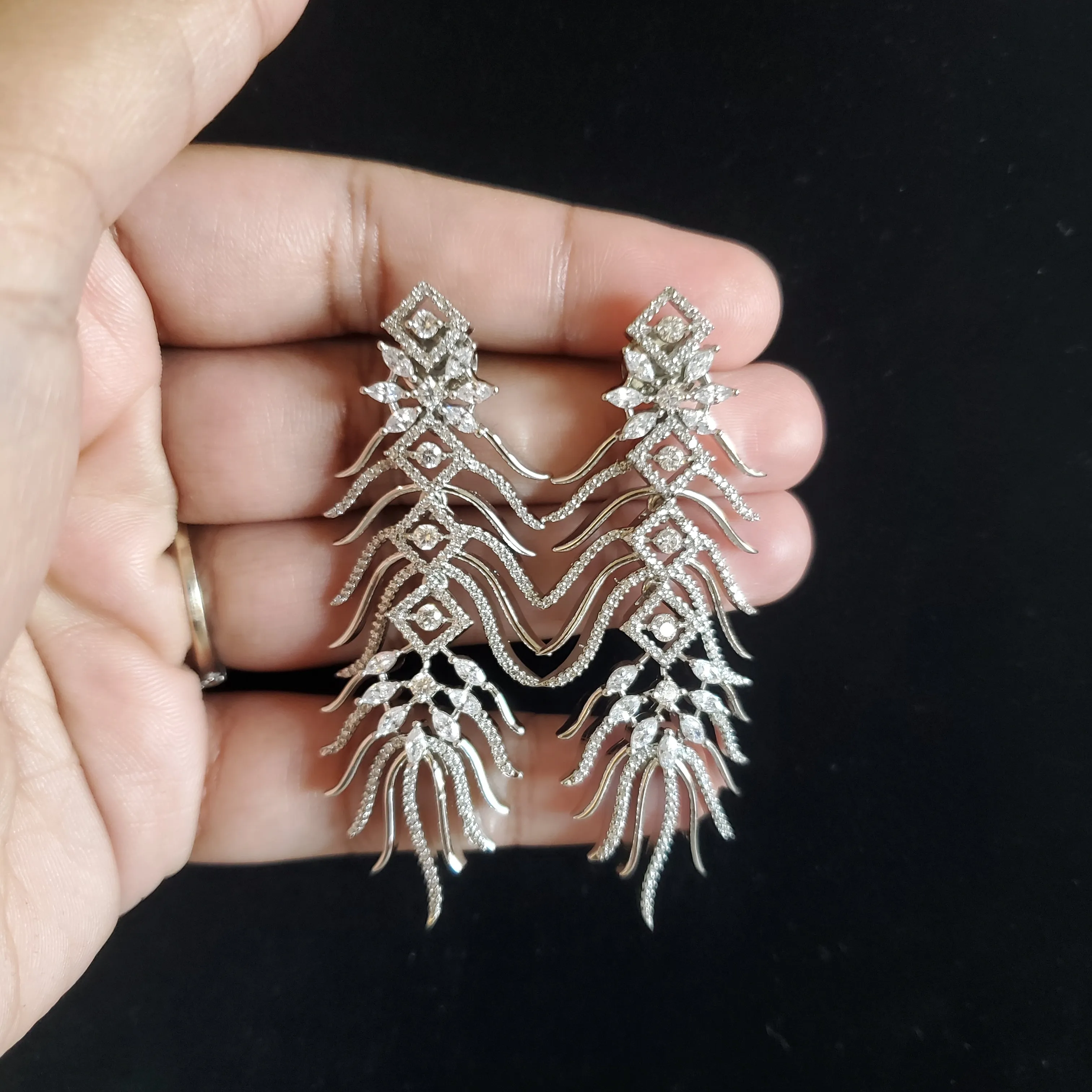 Siva Swapna B Cz Long Earring With Rhodium Plating