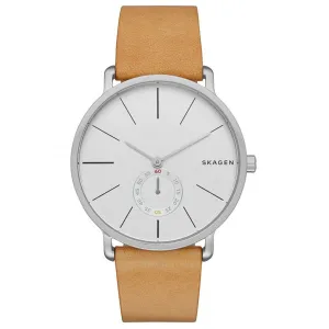 Skagen Hagen Brown Leather Strap White Dial Quartz Watch for Gents - SKW6215