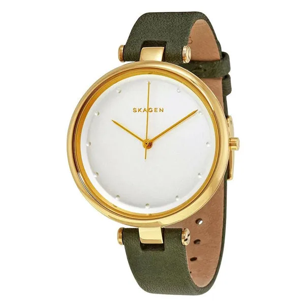 Skagen Tanja Green Leather Strap White Dial Quartz Watch for Ladies - SKW2483
