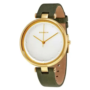 Skagen Tanja Green Leather Strap White Dial Quartz Watch for Ladies - SKW2483