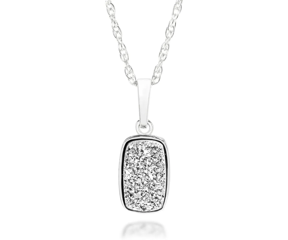 Small Rectangle Platinum Druzy Necklace