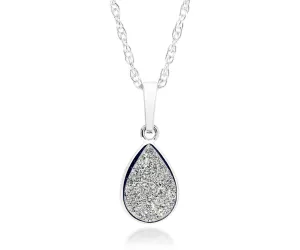 Small Teardrop Platinum Druzy Necklace