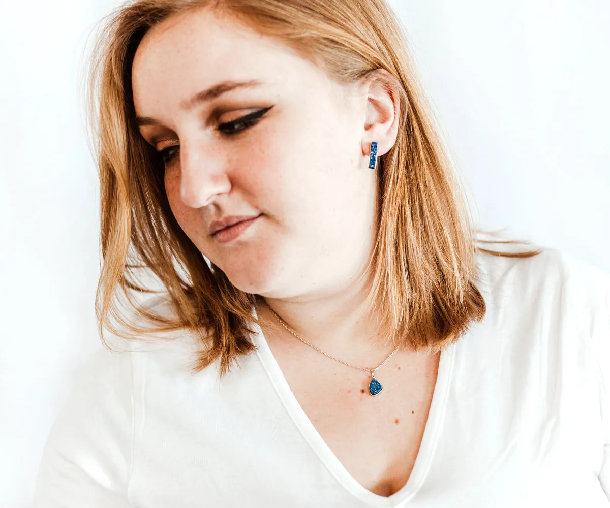 Small Trillion Platinum Druzy Necklace